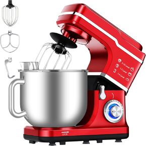 Garvee 7.5QT Stand Food Mixer, 10-Speed Tilt Head 3-IN-1 Kitchen Electric Mixer with Stainless Steel Bowl, Egg Whisk, Dough Hook, Beater, Splash Guard, Compact Dough Mixer for Home Cooks, Black