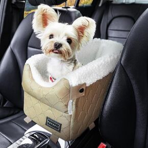 PETSFIT Dog Car Seats for Small Dogs with Safe Protection Hooks, Small Dog Car Seat with Upgraded Safety Tethers, Washable Cushion, Center Console Dog Car Seat Up to 12 Lbs(Light Grey)