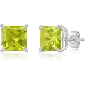 10k White Gold 7mm Princess Cut Birthstone Square Stud Earrings for Women by MAX + STONE