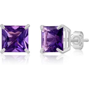 10k White Gold 7mm Princess Cut Birthstone Square Stud Earrings for Women by MAX + STONE