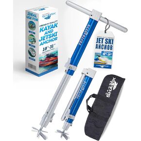 New SandShark Ultimate PWC 2.0 Premium Jet Ski Anchor. Shallow Water Anchor Pole. JetSki Accessory / PWC Anchor. Kayak Anchor Kit for Beach & Sandbar. Compact, Adjustable 18" to 31" w/ Padded Case.