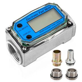 1 Inch Digital Turbine Flow Meter, Fuel Flow Meter, Water Flow Meter, Digital LCD Display Flow Rate 20-120 LPM, Adapters for Water, Gas Oil, Gasoline, Diesel and Other Liquids