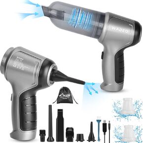 WADEO Car Vacuum Portable Cordless, Handheld Vacuum Cordless, Car Vacuum 18KPa Strong Suction, 6 in1 Dust Buster&Air Blower&Hand Pump&LED&SOS Light for Car, Keyboard