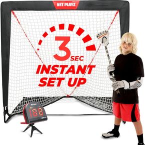 Portable Easy Fold-Up Lacrosse Goal, 4' x 4', Free Speed Detector Radar