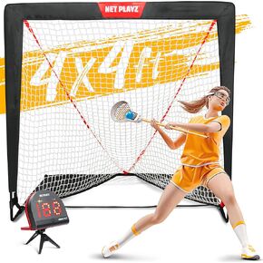 4 x 4 x 4 Feet Lacrosse Goal Fast Install, Fiberglass Frame, Lightweight, Foldable, Portable, Carry Bag Included, Free Speed Detector Radar