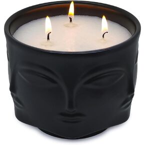 20 oz Black Buddha Head Aromatherapy Candle, Lavender Scent, 3-Wick Soy Wax Candle for Relaxation and Meditation, Decorative Candle for Home Décor, Stress Relief Candle