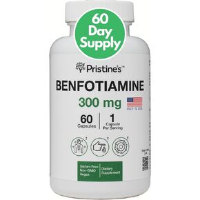 PRISTINE'S Benfotiamine 300mg High Bioavailability Nerve Support Supplement - 60 Day Supply - Fat Soluble Vitamin B1 Supplements - Vegan - Non-GMO