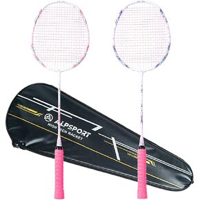 Cherry Peach Blossom Original Design 4U G5 Graphite Badminton Rackets Sets of 2, Carbon Fiber Racquets with 1 Leather Bag, 2 Tied Grips Tapes, 22-28LBS Padel Raket for Sports Training