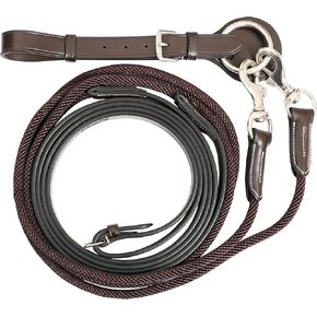 Exion Rope and Leather 6/8 Wide Draw Rein and 2m Long with Buckle Guard Handle and Quick Snap | Premium Equestrian Training Draw Rein for Horses