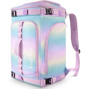 60L Ski Boot Bag for Women with Helmet Compartment, Waterproof Snowboard Boot Backpack for Gloves, Goggles, Skis Gear, Blue-purple