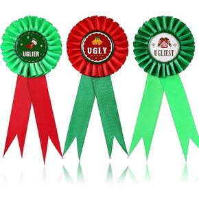 3 Pieces Christmas Ugly Sweater Award Ribbons Green and Red Ugly Sweater Contest Awards 1st 2nd 3rd Place Medals for Christmas Holiday Ugly Sweater Party