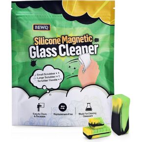 Magnetic Glass Cleaner Kit - Reusable Pipe Cleaners Tool Deep Cleans Hard-to-Reach Stains Two Silicone Brush with Handle Design Versatile for Glassware, Ceramic Surfaces, Black