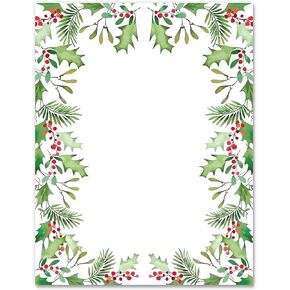 AnyDesign 60Pcs Christmas Stationery Paper Xmas Bell Design Border Letterhead Decorative Letter Writing Paper for Notes Greeting Cards Invitation Office School Printing, 8.5 x 11 Inch