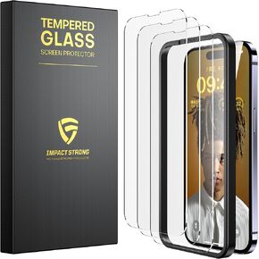 ImpactStrong Shatterproof Tempered Glass Screen Protector for iPhone 12 / iPhone 12 Pro [Easy Installation Frame] [Bubble Free] [9H Hardness] [Full Coverage] 6.1 Inch - (3-Pack)