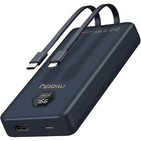 Miady 22.5W PD Portable Charger 10000mAh, Fast Charging Power Bank/w Two Built-in Cables, Battery Pack Charger for iPhone 14/13/12/11/... Series and Samsung/Google/Moto/LG/... Smartphones