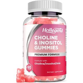 Choline Gummies Sugar Free, Chewable Choline Supplement with Inositol & DHA, Prenatal Vitamin for Women & Kids, Support Nervous System, Immune & Brain Health, Vegan Strawberry Flavor, 60 Ct