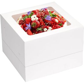 Moretoes 15Pcs Cake Boxes 12x12x8 Inch White Bakery Boxes with Window Cake Containers Tall Dessert Cardboard Boxes