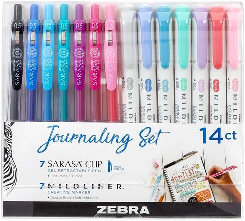 Zebra Pen Journaling Set, Includes 7 Mildliner Highlighters and 7 Sarasa Clip Retractable Gel Ink Pens, Assorted Colors, 14 Pack in Saudi Arabia