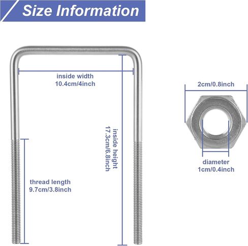 4Pack Square U-Bolts Stainless Steel U Bolts 3-1/8" Inner Width Boat Trailer Ubolts with Washers and Nuts, Replacement Parts and Accessories for Automobiles Trailer, Ski Boat, or Sailboat Trailer in Saudi Arabia