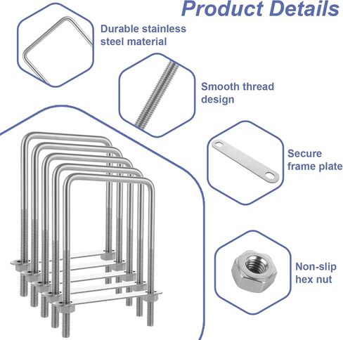 4Pack Square U-Bolts Stainless Steel U Bolts 3-1/8" Inner Width Boat Trailer Ubolts with Washers and Nuts, Replacement Parts and Accessories for Automobiles Trailer, Ski Boat, or Sailboat Trailer in Saudi Arabia