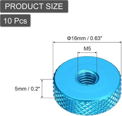 uxcell 10Pcs Flat Knurled Thumb Nuts, M5x16 x 5 mm Pass Hole Nut, Aluminum Alloy Diamond Knurled Nut Flat Head Through Hole Lock Adjusting Nuts for 3D Printer, Blue in Saudi Arabia