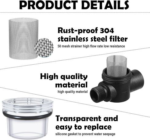 Water Pump Strainer Filter Set Include Twist On Pipe Strainer and Extra 50 Mesh Stainless Steel Filter Screen, RV Replacement 1/2 Sediment Filter Compatible with WFCO Pumps in Saudi Arabia