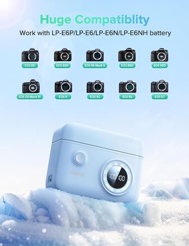 llano LP-E6NH Camera Battery 18W Fast Dual USB C Charger, Compatible with Canon EOS R5, R6 Mark II, 5D 6D 7D Mark II III IV, 5Ds, 60D, 70D, 80D, 90D Smart Digital Display, Magnetic Snap Cover in Saudi Arabia