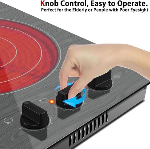 موقد كهربائي كارينير 2 شعلات، موقد كهربائي محمول 110 فولت مع مقبض، موقد زجاجي، نمط خشبي جميل، موقد سيراميك كهربائي مدمج وكونترتوب، 12 بوصة، قابس مخرج 110 فولت in Kuwait