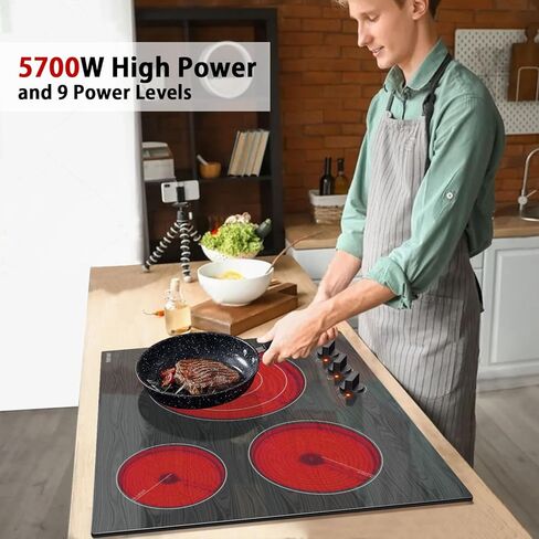 موقد كهربائي كارينير 2 شعلات، موقد كهربائي محمول 110 فولت مع مقبض، موقد زجاجي، نمط خشبي جميل، موقد سيراميك كهربائي مدمج وكونترتوب، 12 بوصة، قابس مخرج 110 فولت in Kuwait