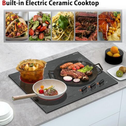 موقد كهربائي كارينير 2 شعلات، موقد كهربائي محمول 110 فولت مع مقبض، موقد زجاجي، نمط خشبي جميل، موقد سيراميك كهربائي مدمج وكونترتوب، 12 بوصة، قابس مخرج 110 فولت in Kuwait