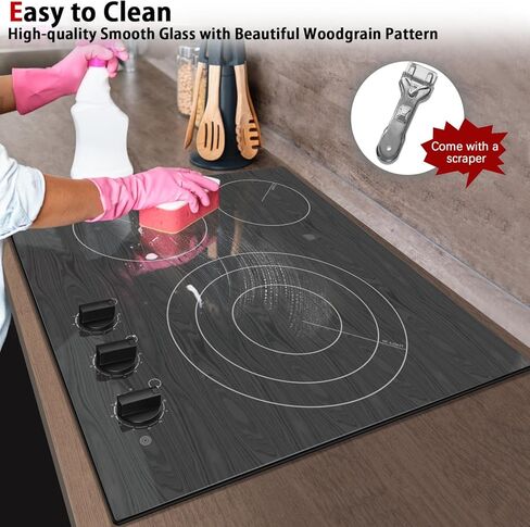 موقد كهربائي كارينير 2 شعلات، موقد كهربائي محمول 110 فولت مع مقبض، موقد زجاجي، نمط خشبي جميل، موقد سيراميك كهربائي مدمج وكونترتوب، 12 بوصة، قابس مخرج 110 فولت in Kuwait