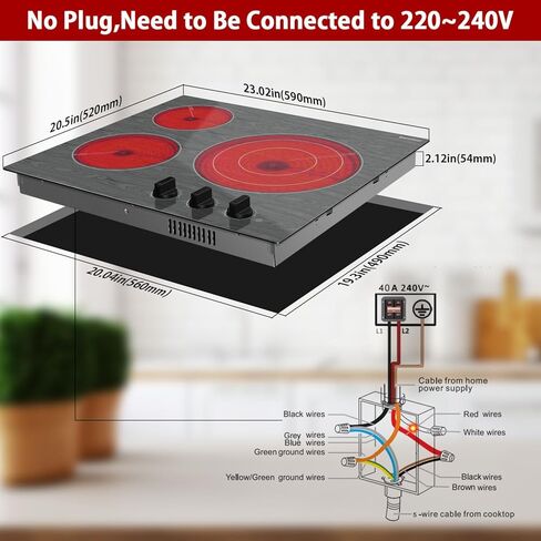 موقد كهربائي كارينير 2 شعلات، موقد كهربائي محمول 110 فولت مع مقبض، موقد زجاجي، نمط خشبي جميل، موقد سيراميك كهربائي مدمج وكونترتوب، 12 بوصة، قابس مخرج 110 فولت in Kuwait
