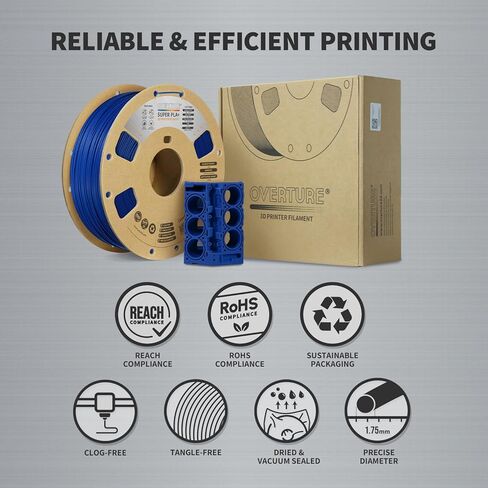 OVERTURE PLA Plus (PLA+) Filament 1.75mm PLA Professional Toughness Enhanced PLA Roll, Cardboard Spool, Premium PLA 1kg(2.2lbs), Dimensional Accuracy 99% Probability +/- 0.03mm (Black) in Kuwait