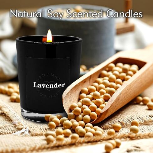 3-Pack Scented Candle Set - Lavender, Leather, Eucalyptus - Black Jar Candles, Aromatherapy Soy Wax, Natural Long-Lasting Candles for Home, Relaxation, Gifts, and Meditation in Saudi Arabia