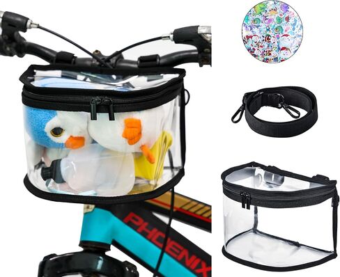 Kids Bike Basket Bag Clear Transparent PVC,Bicycle & Scooter Front Frame Handlebar Bag,Waterproof Children Bike Bag with Shoulder Strap & Stickers(Dinosaurs) in Kuwait