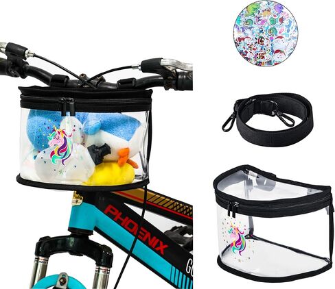 Kids Bike Basket Bag Clear Transparent PVC,Bicycle & Scooter Front Frame Handlebar Bag,Waterproof Children Bike Bag with Shoulder Strap & Stickers(Dinosaurs) in Kuwait