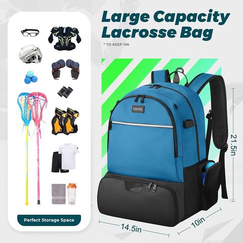حقيبة YOREPEK Lacrosse ذات سعة كبيرة، حقيبة ظهر لاكروس تحمل معدات لاكروس أو الهوكي الميداني، وحاملي عصا وحجرة منفصلة للمرابط in Saudi Arabia