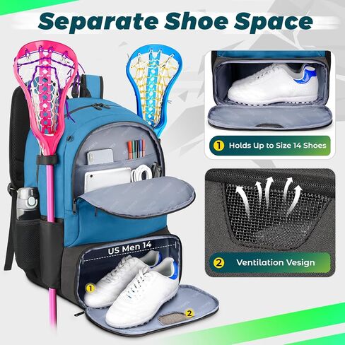 حقيبة YOREPEK Lacrosse ذات سعة كبيرة، حقيبة ظهر لاكروس تحمل معدات لاكروس أو الهوكي الميداني، وحاملي عصا وحجرة منفصلة للمرابط in Saudi Arabia