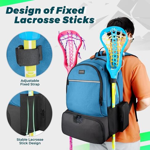 حقيبة YOREPEK Lacrosse ذات سعة كبيرة، حقيبة ظهر لاكروس تحمل معدات لاكروس أو الهوكي الميداني، وحاملي عصا وحجرة منفصلة للمرابط in Saudi Arabia