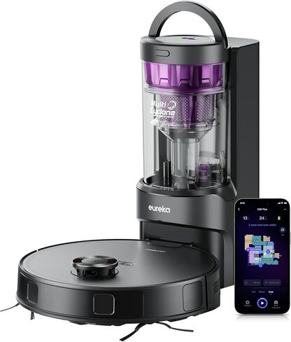 Eureka E20 Plus Robot Vacuum with Bagless Self Emptying Station, Robotic Vacuum and Mop Combo, 45-Day Capacity, Upgraded 8000Pa Suction and Anti Hair-Tangling Brush, LiDAR Navigation, App Control in Saudi Arabia