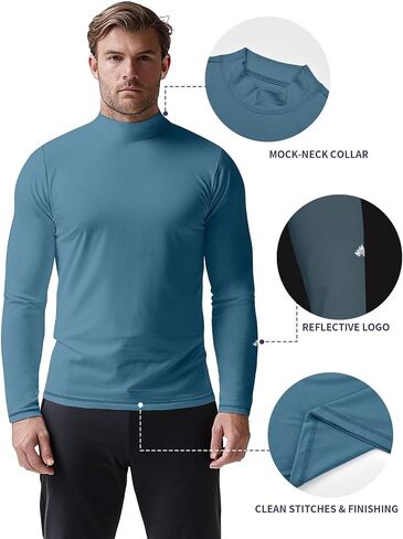 Mens Mock Turtleneck Long Sleeve Shirts - Thermal Baselayer Top, Lightweight Athletic-Fit Unershirt for Cold Weahter Sports in Kuwait