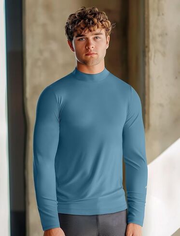 Mens Mock Turtleneck Long Sleeve Shirts - Thermal Baselayer Top, Lightweight Athletic-Fit Unershirt for Cold Weahter Sports in Kuwait