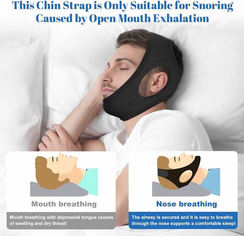 Chin Strap for Sleeping, Premium Anti-Snoring Chin Strap, Sleep Apnea Devices for Better Rest, Snoring Solution for Men and Women to Keep Mouth Closed, Comes with Extension Strap, Black, 21.6in in Saudi Arabia