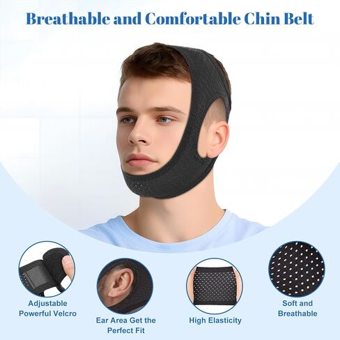 Chin Strap for Sleeping, Premium Anti-Snoring Chin Strap, Sleep Apnea Devices for Better Rest, Snoring Solution for Men and Women to Keep Mouth Closed, Comes with Extension Strap, Black, 21.6in in Saudi Arabia