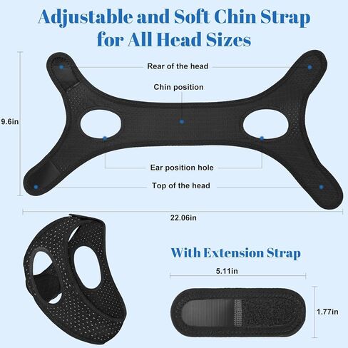 Chin Strap for Sleeping, Premium Anti-Snoring Chin Strap, Sleep Apnea Devices for Better Rest, Snoring Solution for Men and Women to Keep Mouth Closed, Comes with Extension Strap, Black, 21.6in in Saudi Arabia