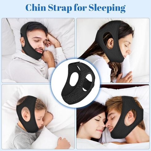 Chin Strap for Sleeping, Premium Anti-Snoring Chin Strap, Sleep Apnea Devices for Better Rest, Snoring Solution for Men and Women to Keep Mouth Closed, Comes with Extension Strap, Black, 21.6in in Saudi Arabia
