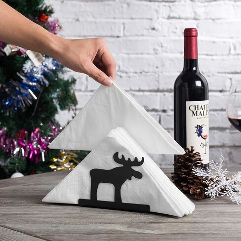MyGift Black Metal Holiday Napkin Holder for Table with Reindeer and Tree Cut Out Design, Winter Christmas Evergreen Decor in Saudi Arabia