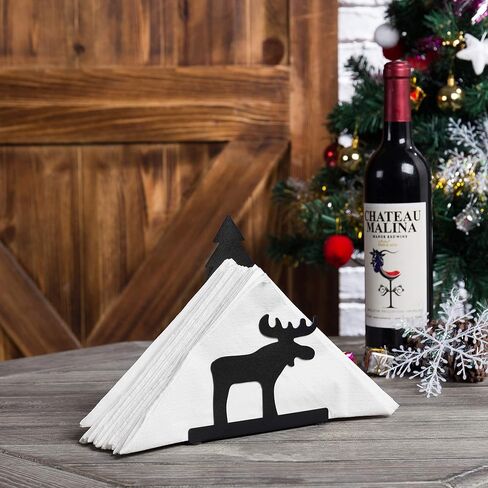 MyGift Black Metal Holiday Napkin Holder for Table with Reindeer and Tree Cut Out Design, Winter Christmas Evergreen Decor in Saudi Arabia