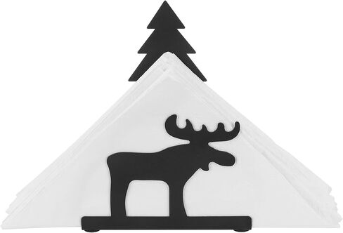 MyGift Black Metal Holiday Napkin Holder for Table with Reindeer and Tree Cut Out Design, Winter Christmas Evergreen Decor in Saudi Arabia