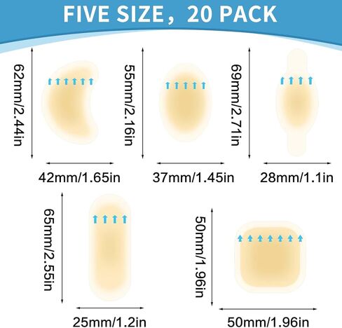 ضمادات جل نفطة للأقدام، ضمادات غرواني مائي 20 قيراط، وسائد لاصقة مقاومة للماء، وسادات نفطة للكعب وأصابع القدم والقدم، ضمادات ختم مائية للوقاية والتعافي (5 أشكال) in Kuwait